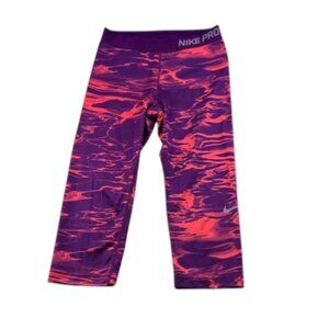 Nike Pro Purple and Pink Patterned Crop Leggings Women's Size M
